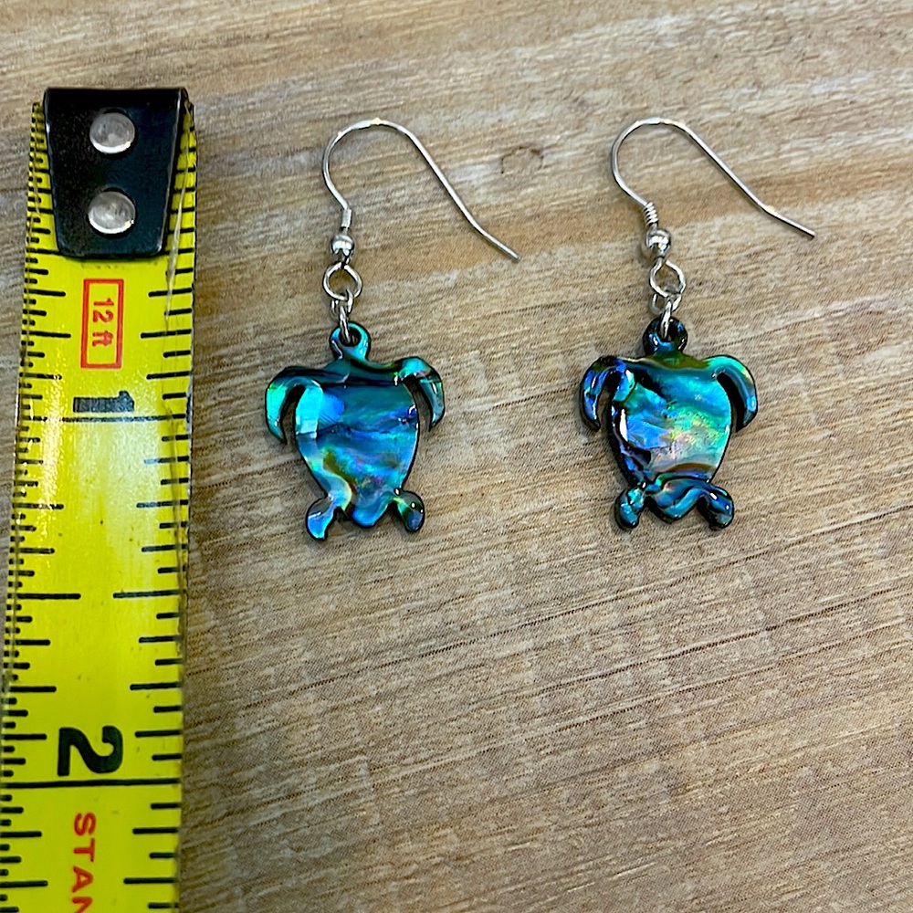 🪸 PAUA ABALONE SHELL TURTLE EARRINGS 🪸 Sterling Silver ✨🐢🪸🐚🧜🏼‍♀️✨ - Picture 3 of 3